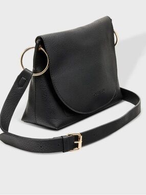 Louenhide Black Leather Crossbody with Gold Ring Detail